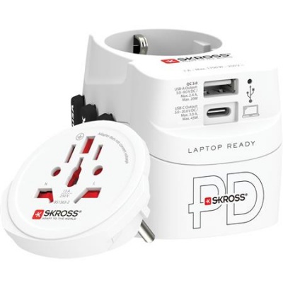 Adaptér pre svetových cestovateľov, 1xUSB-A, 1xUSB-C PD, 45W, USB-C kábel, SKROSS