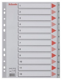 Register, plastový, A4, 1-12, ESSELTE, sivý