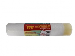 Vrecia na odpadky, zaťahovacie, 70 l, 15 ks, 64x70 cm, 14 µ, TUTI, biela